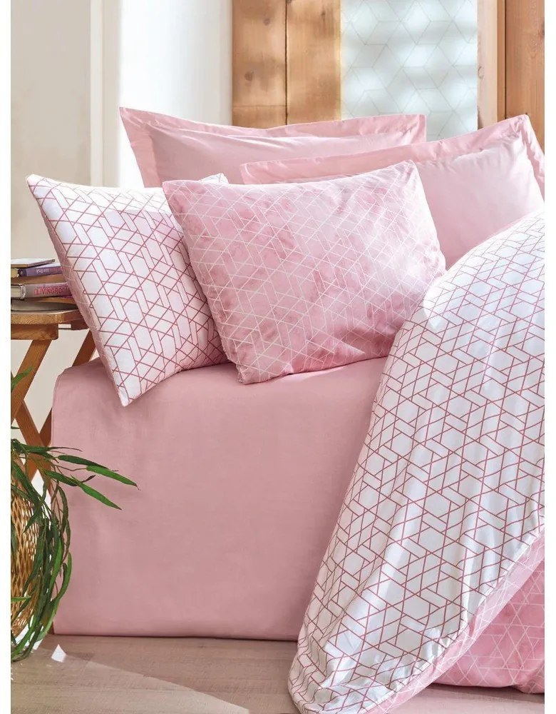 Biała/różowa pościel jednoosobowa z bawełny renforcé 140x200 cm Soft Geometry – Mila Home Luxury