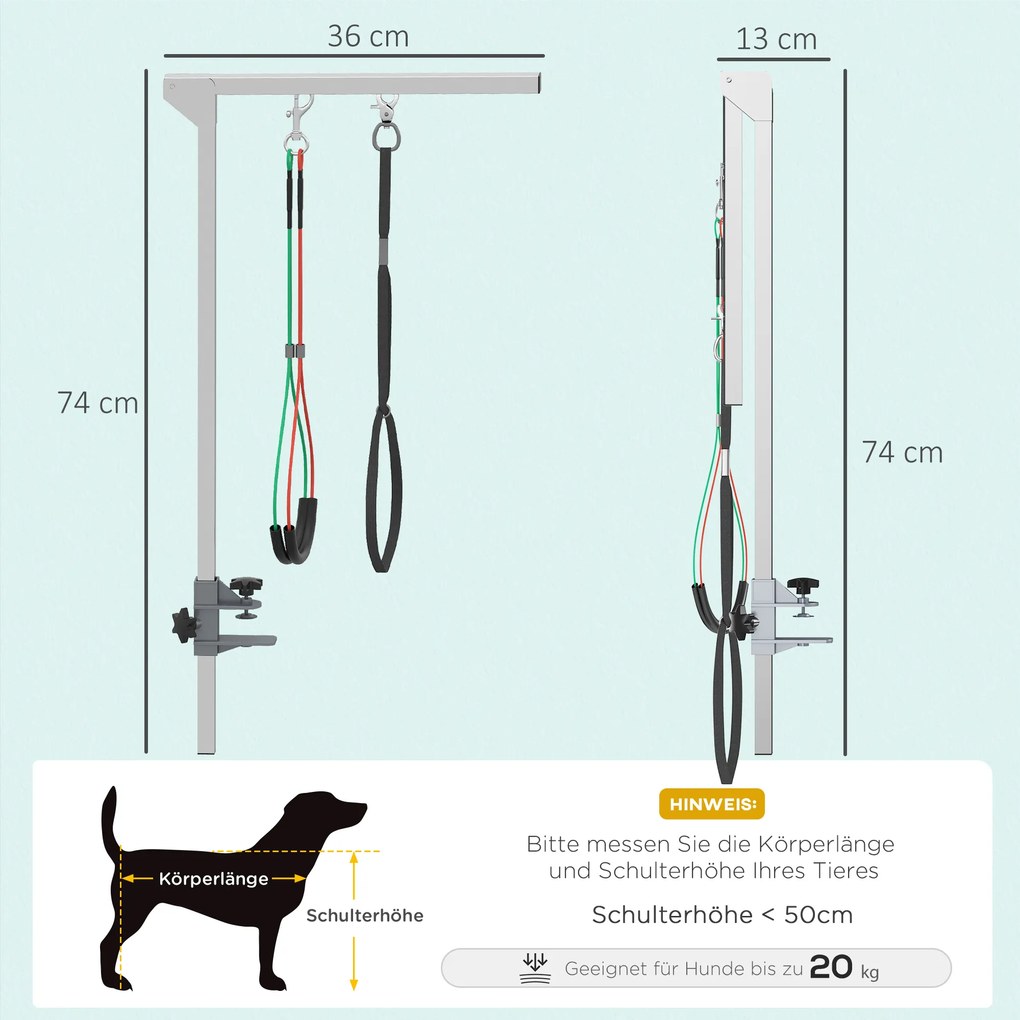 PawHut Ramię do strzyżenia zwierząt domowych, regulowane, 36 x 8 x 74 cm, Srebrny