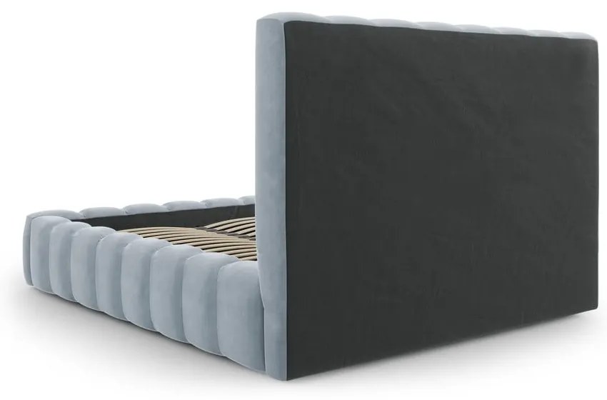 Jasnoniebieskie tapicerowane łóżko dwuosobowe ze schowkiem i stelażem 160x200 cm Kelp – Micadoni Home