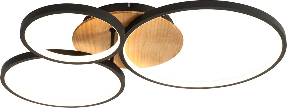 Czarna lampa sufitowa z drewnem, w tym LED 3-stopniowo ściemnialny 3-światła - Alec