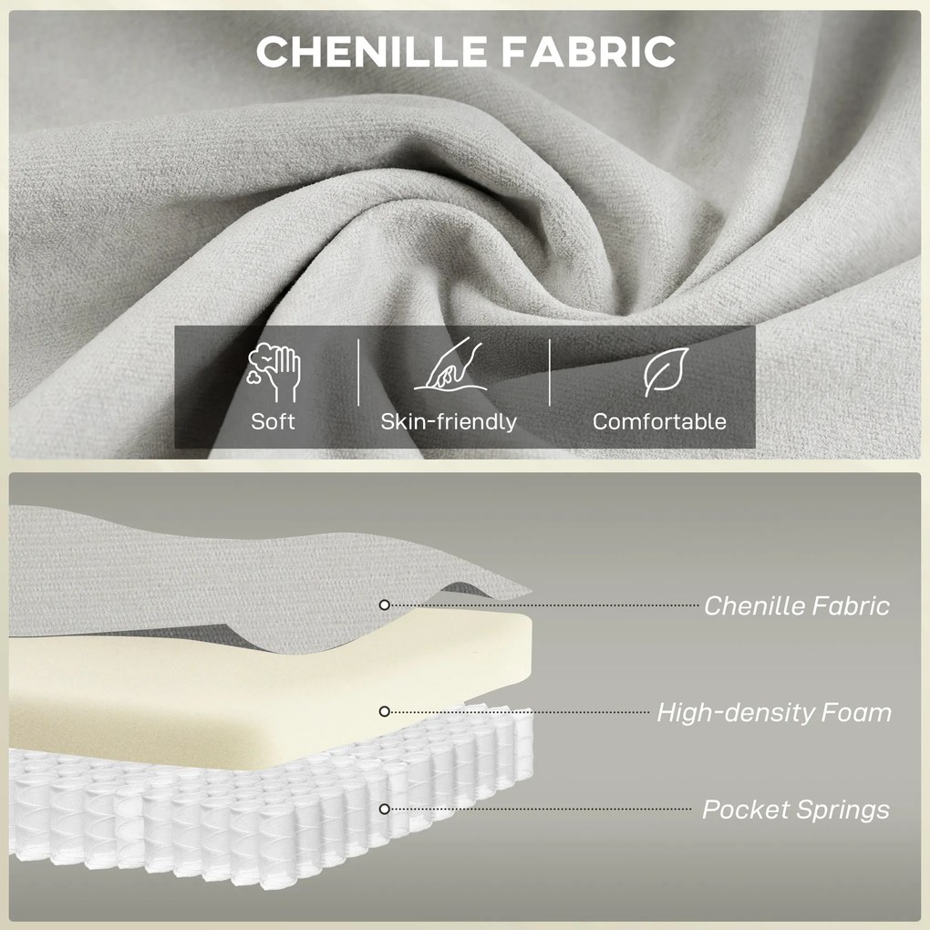 HOMCOM 146 cm dwuosobowa sofa, sofa z chenille, dwuwarstwowe tapicerowanie, poduszki sprężynowe, głębokie siedzisko, wysokie oparcie, kremowa | Aosom PL