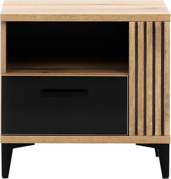 Szafka Nocna z Szufladą do Sypialni DYNAMO 52 cm Dąb evoke / czarny połysk Loft