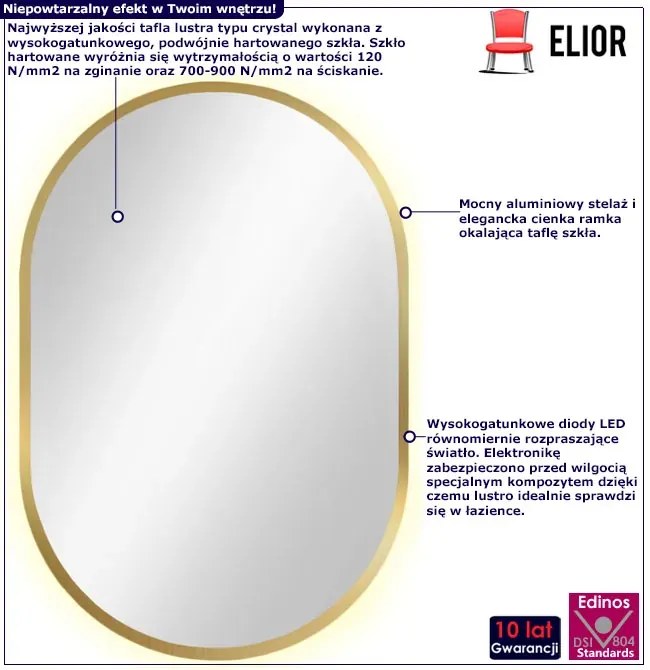 Złote lustro led w stylu glamour 95x40 cm L0-D44