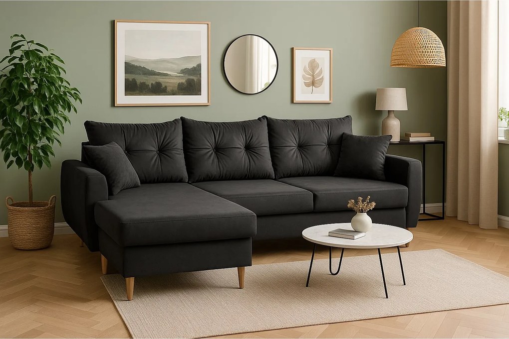 Narożnik z funkcją spania lewostronny  ROMEO L, tkanina Riviera 95 szara, 234x156x74 cm