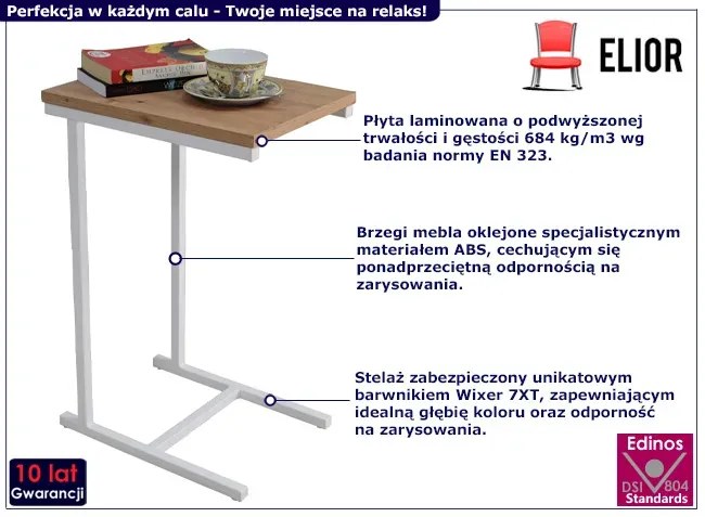 Skandynawski stolik boczny biały + dąb artisan - Liros 5X