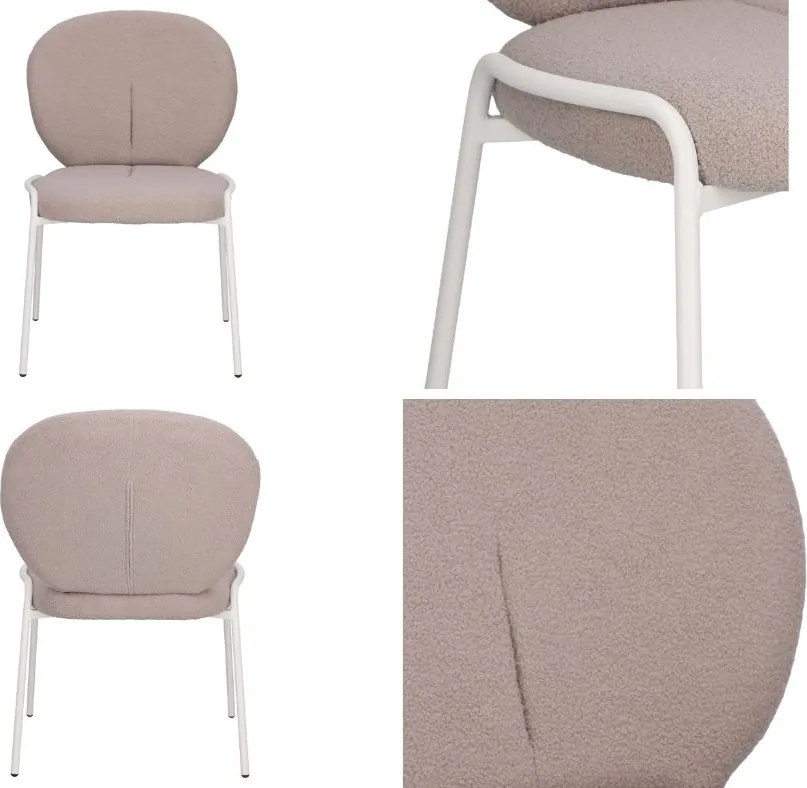 Krzesło do jadalni bez podłokietników Bianco, tkanina boucle