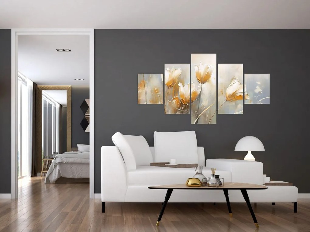 Obraz - Malowanie tulipanów (125x70 cm)