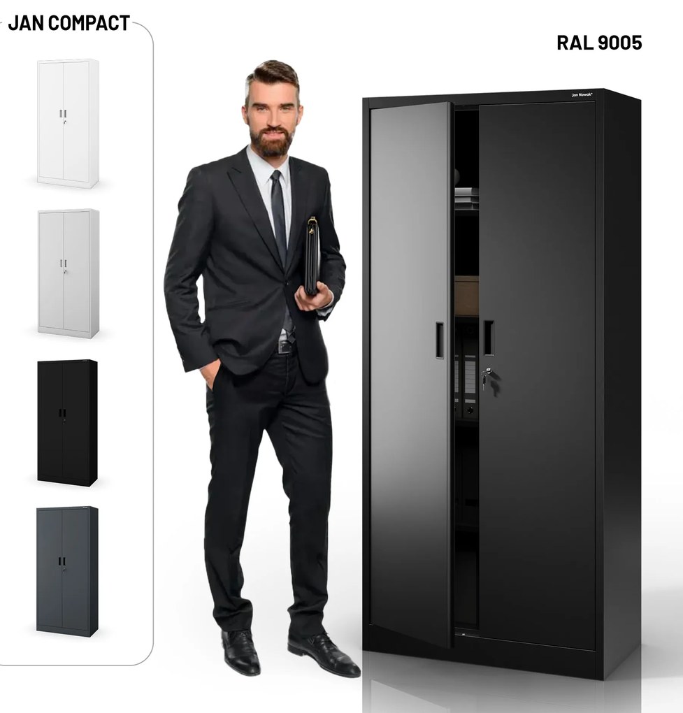 Szafa metalowa biurowa z 4 półkami czarna, 1750x800x400 mm: JAN Compact