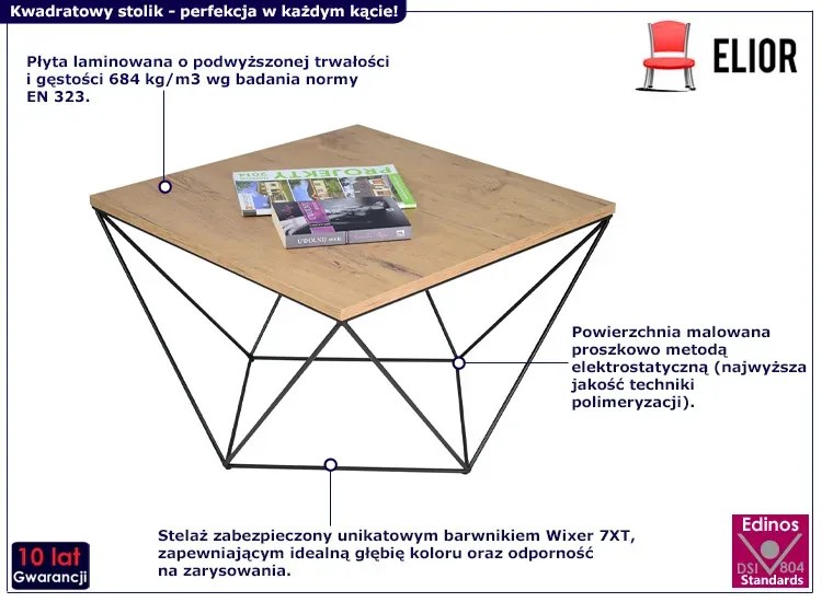 Druciany stolik kawowy w stylu loft dąb lancelot + czarny - Mokita 3X