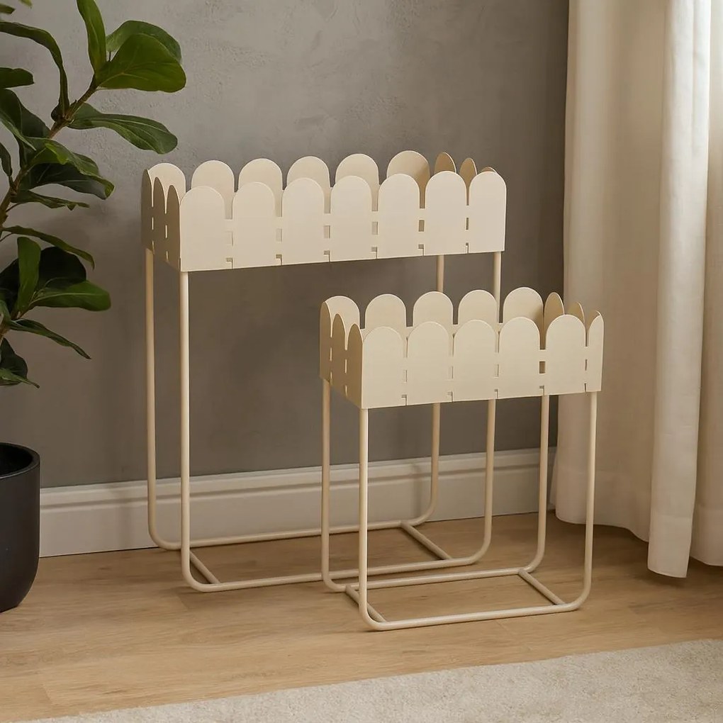 Zestaw 2 metalowych kwietników stojących z falowanym brzegiem SENSE