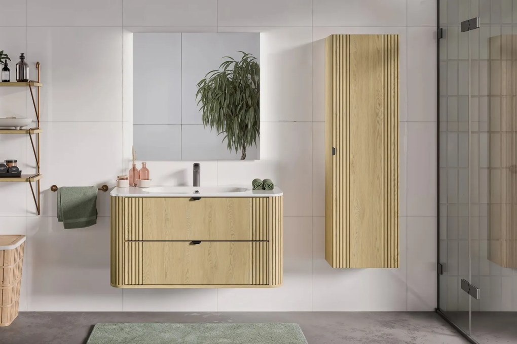 Szafka pod umywalkę OVALIA CREMONA 2S 100cm dąb cremona z umywalką wpuszczaną PURE COMAD