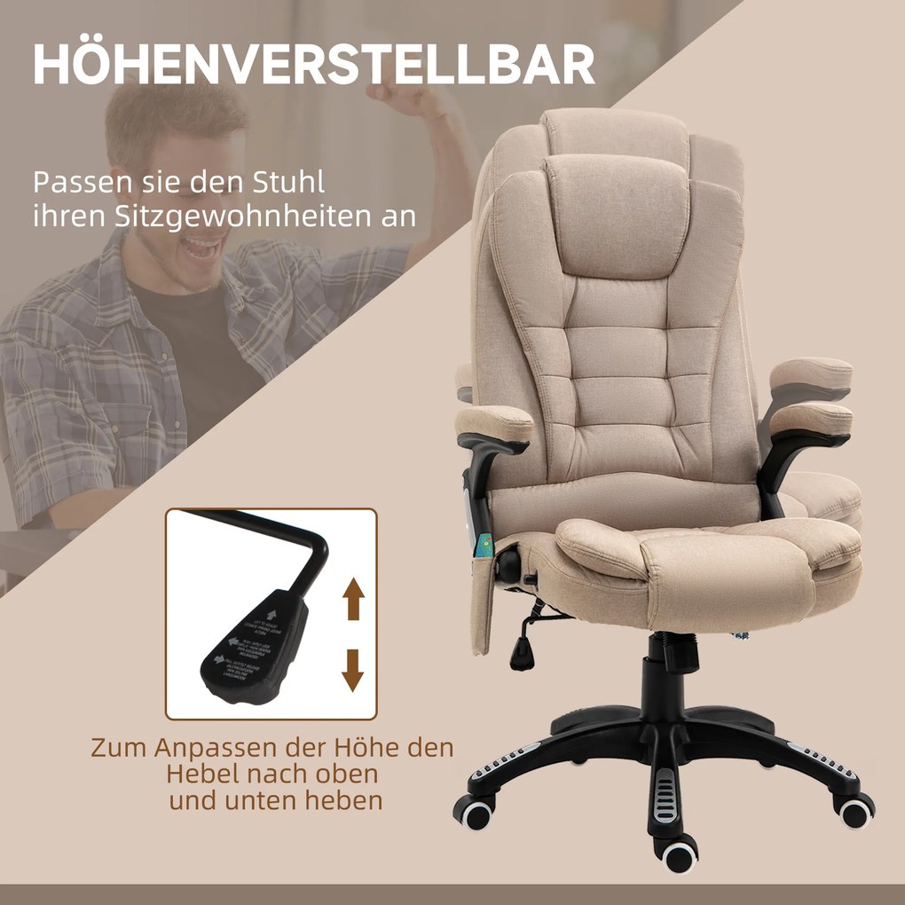 Vinsetto Ergonomiczny fotel biurowy z funkcją masażu i ogrzewania, regulowany, 67 x 74 x 107–116 cm, Brązowy