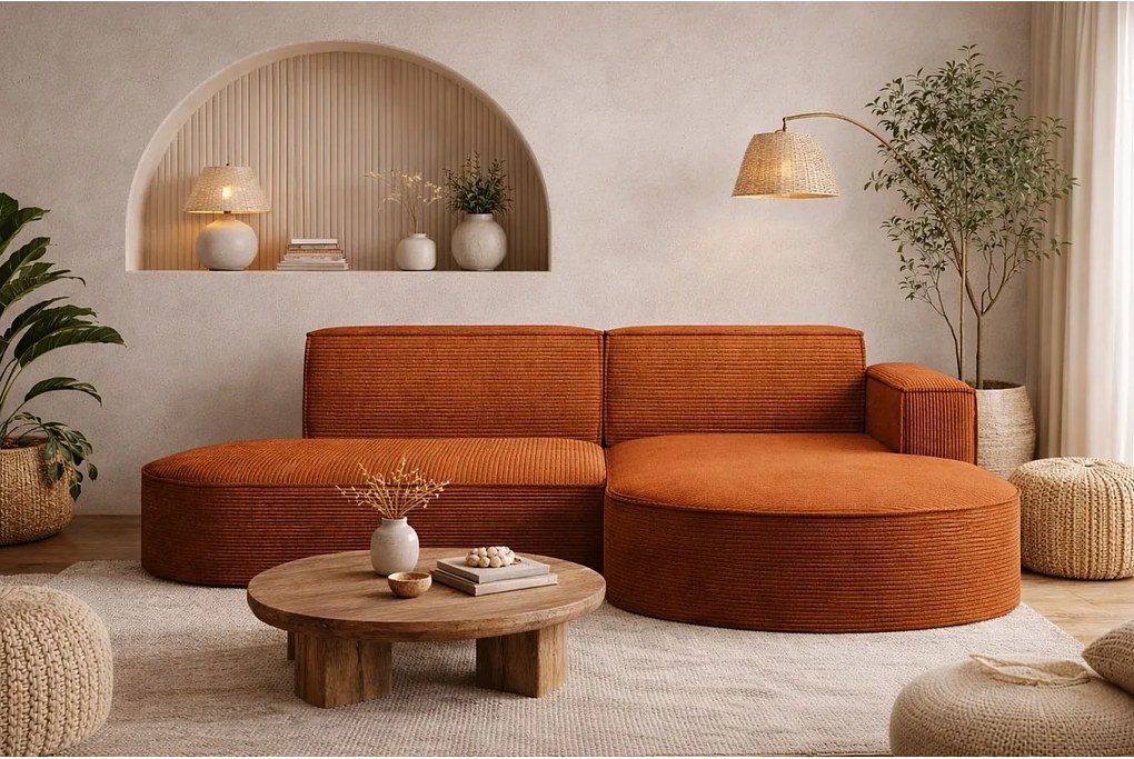 Narożnik MODENA STUDIO, tkanina sztruksowa Poso, Miedziany, Prawy