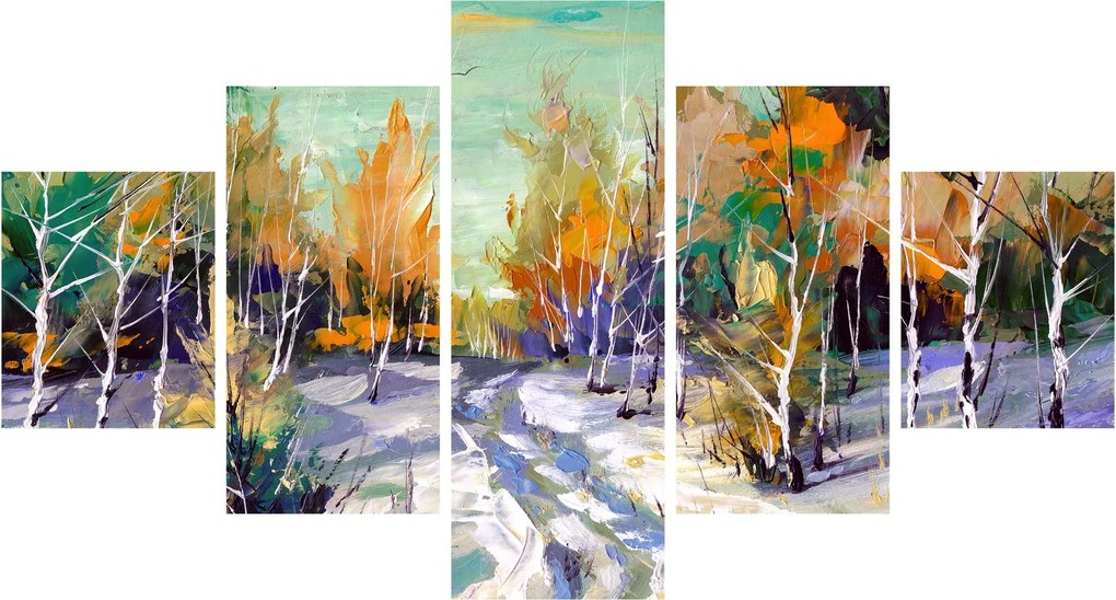 Obraz - Zaśnieżona ścieżka przez las, obraz olejny (125x70 cm)