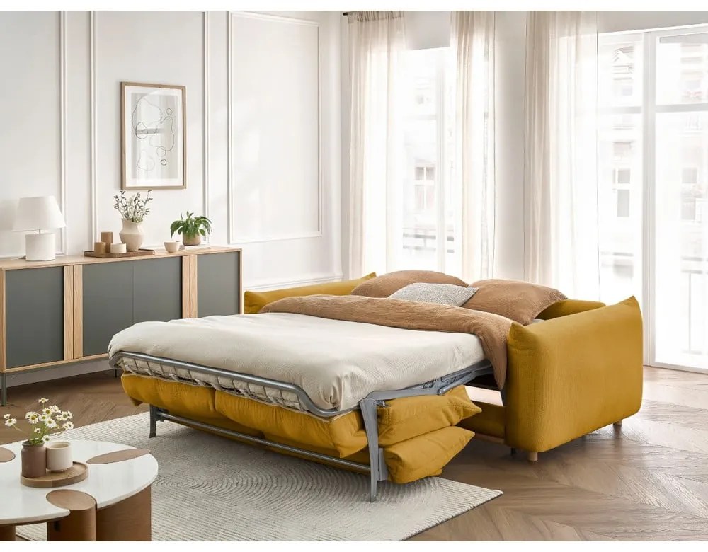 Żółta rozkładana sofa 214 cm Ernest – Bobochic Paris
