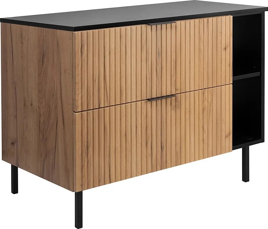 Szafka pod umywalkę, dąb Craft / czarny + czarny uchwyt, 100 (80 + 20) x 77 x 46 cm + blat, czarne nogi