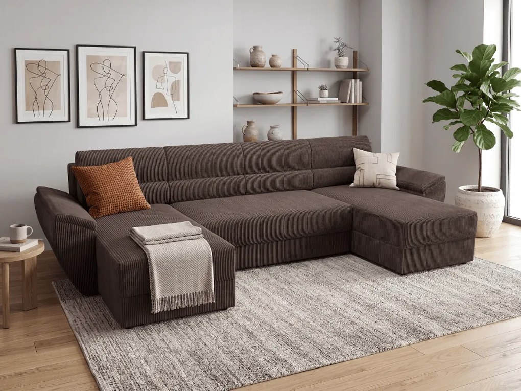 Rozkładana sofa narożna w kształcie U TAVERO 321x140 cm, brązowa
