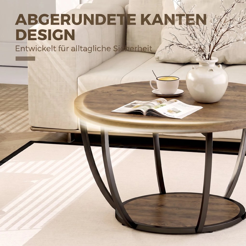 HOMCOM Stolik kawowy z 2 poziomami, stolik do salonu 80 x 80 x 43,8 cm, Brązowy/Czarny | Aosom PL
