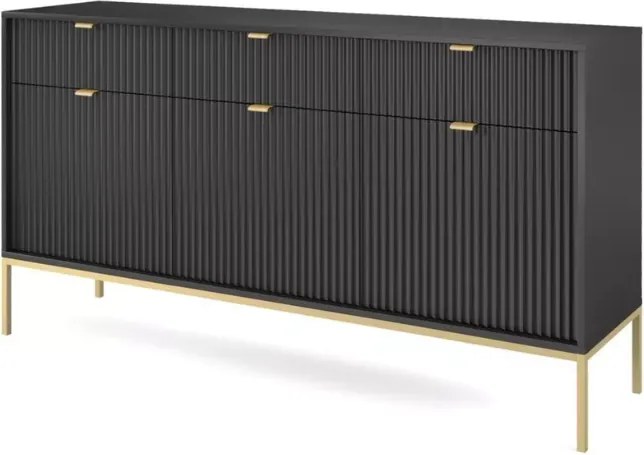 Cubero komoda 3 szuflady 154 cm nowoczesna ryflowany front metalowe nóżki
