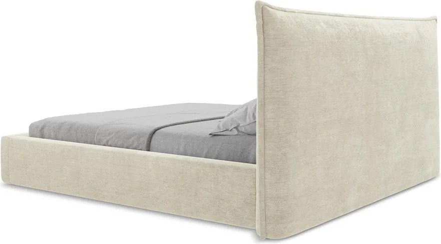 Beżowe tapicerowane łóżko dwuosobowe ze schowkiem i stelażem 160x200 cm Esala – Makamii
