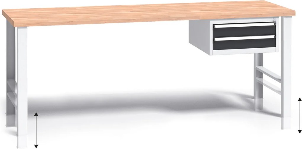 Stół warsztatowy z regulacją wysokości G3, 2000 x 685 x 840-1050 mm, 1x 2 szufladowy kontener, grafitowy