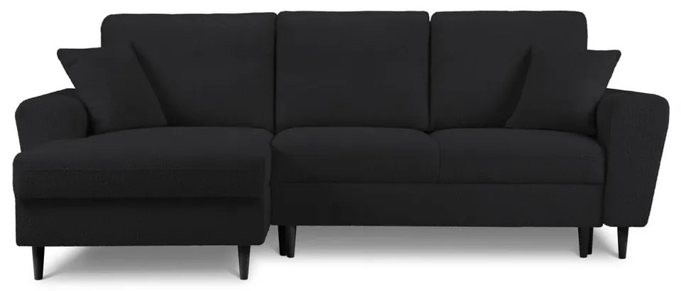 Czarny rozkładany/ze schowkiem narożnik z materiału bouclé (lewostronny/z szezlongiem) Kyoto – Cosmopolitan Design