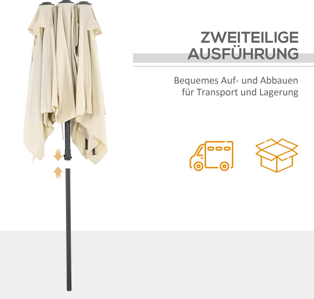 Outsunny Parasol Ogrodowy 150x295cm Podwójny Daszek Regulacja Kremowy | Aosom PL