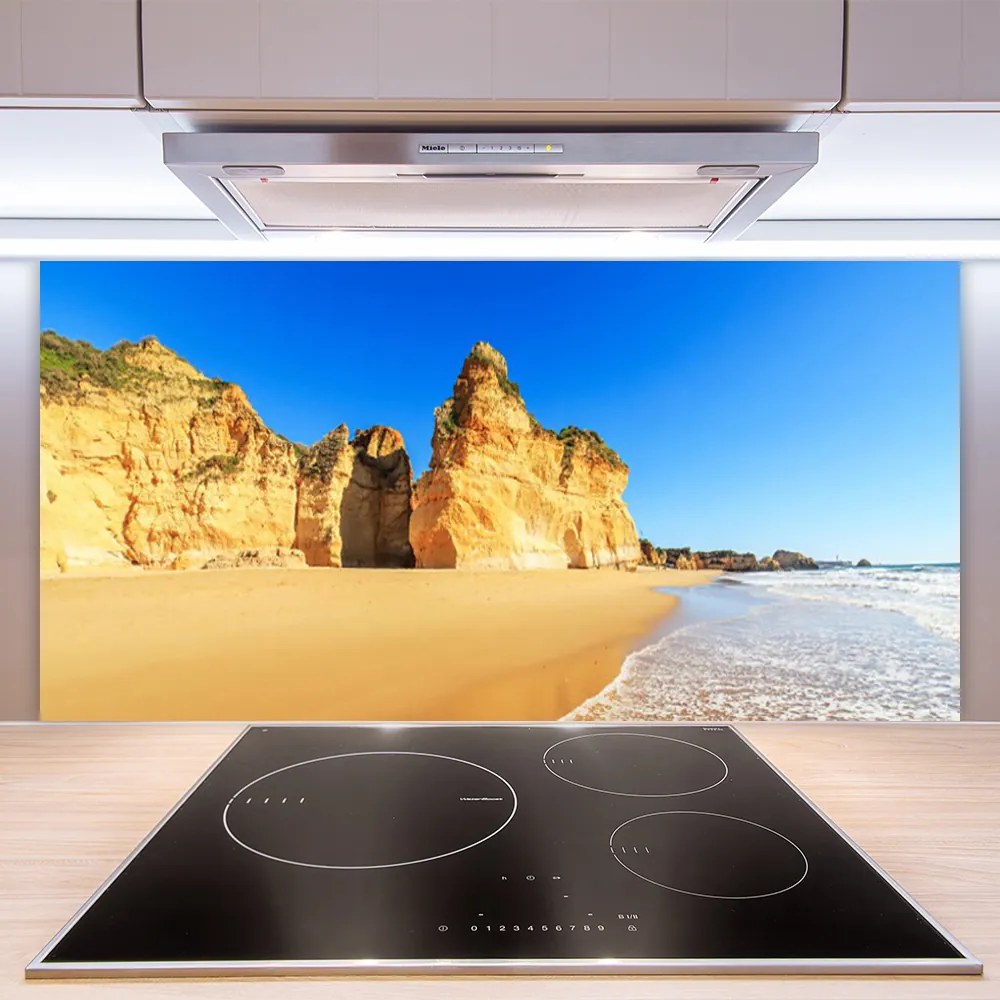 Szkło do Kuchni na Ścianę Błękit Oceanu I Złoty Piasek