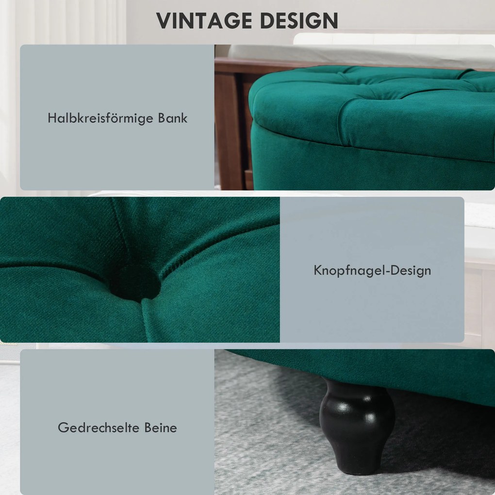 HOMCOM Stołek z miejscem do przechowywania, 2-w-1, wyściełany, z pokryciem z aksamitu, hydrauliczne amortyzatory, 120 x 46 x 42 cm, Niebieski