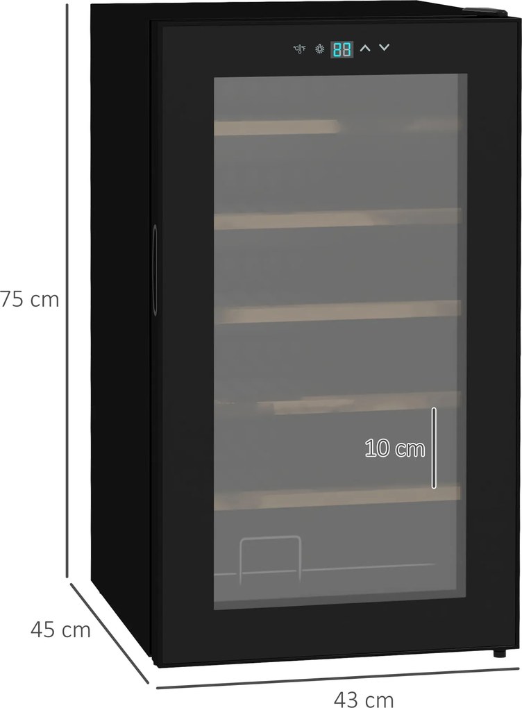 HOMCOM Chłodziarka na wino Czarna Lodówka na 43x45x75cm do eleganckiego przechowywania wina | Aosom PL
