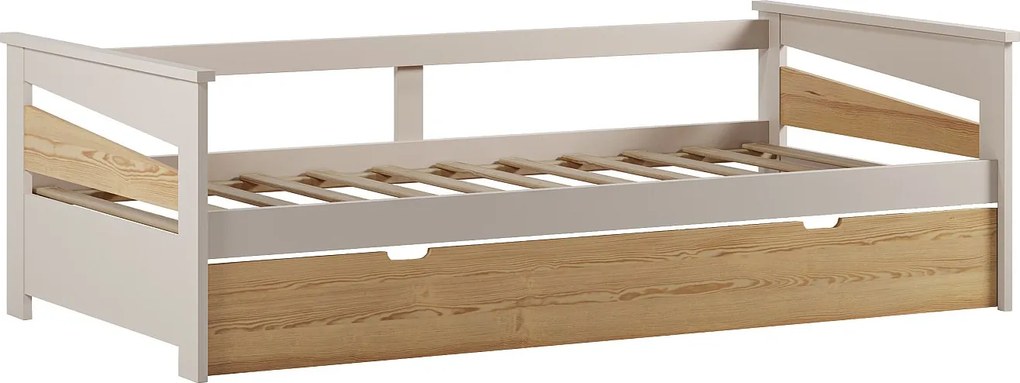 Łóżko wysuwane 2 x 90 x 190 cm - MDF - Naturalny i beżowy + Materac - LURAVO