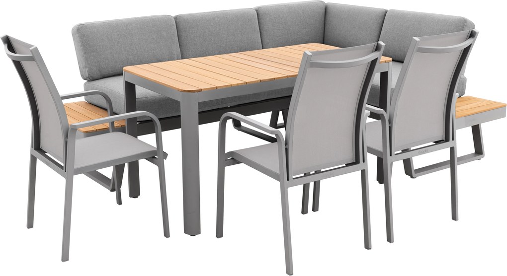 Doppler EXPERT PLUS AVERSA TEAK ogrodowy zestaw wypoczynkowy 3+2+1 szary