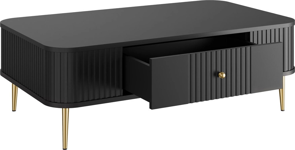 Stolik kawowy Vesper 103x60 cm z szufladą - czarny / złote nogi