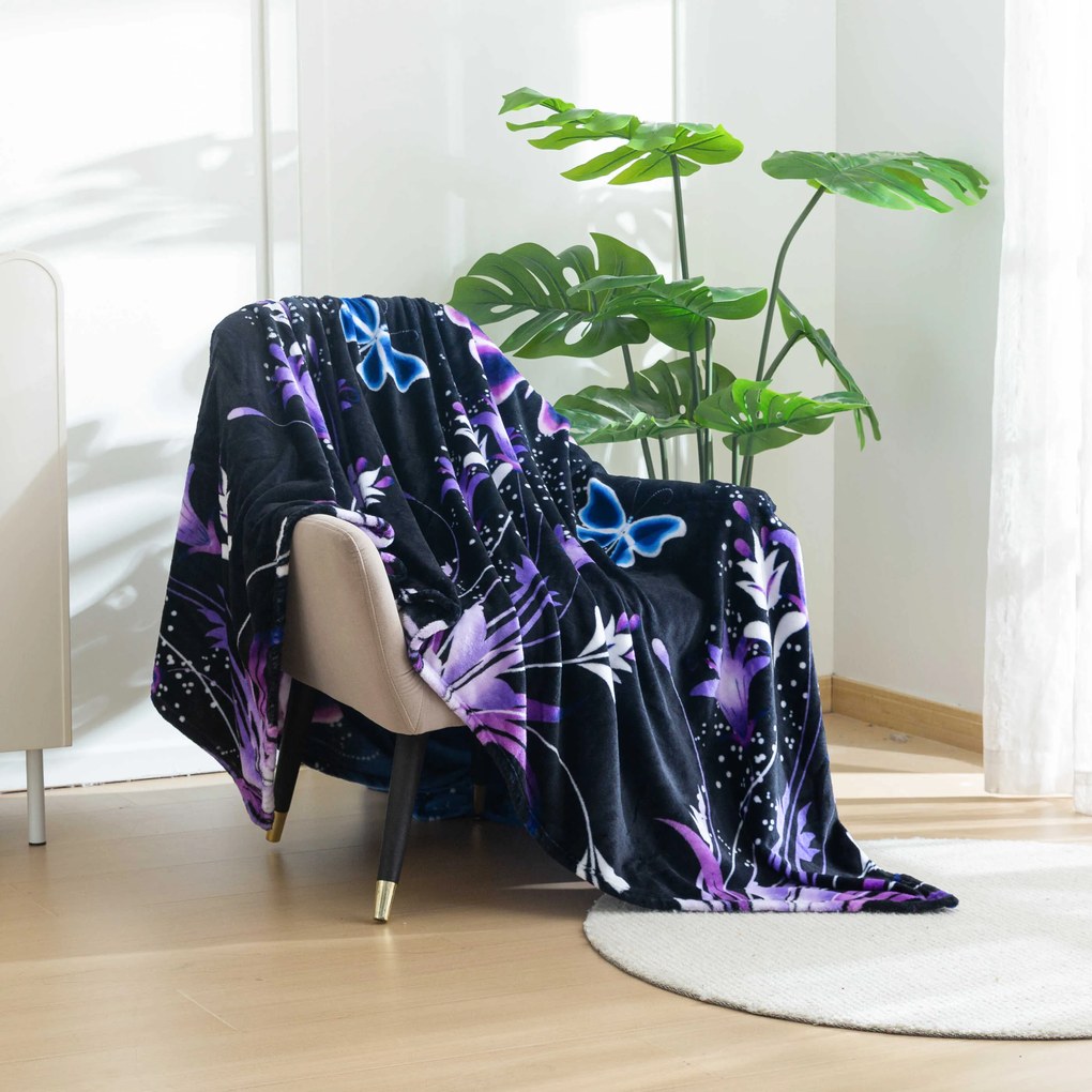 Koc z mikropluszu VIOLET BUTTERFLY ciemnoniebieski Rozmiar: 200 x 220 cm