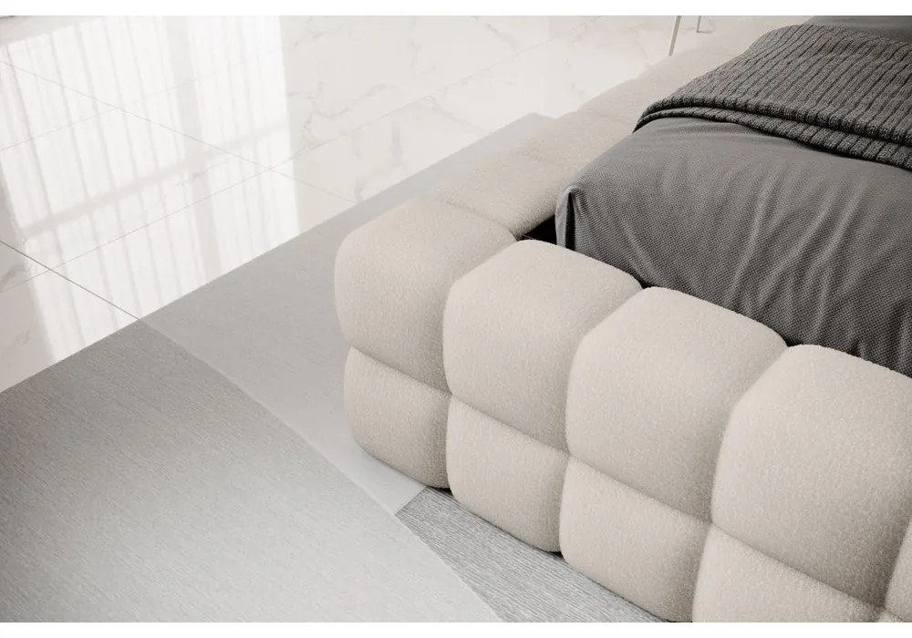 Beżowe tapicerowane łóżko dwuosobowe ze schowkiem ze stelażem 160x200 cm Dizzle – ELTAP