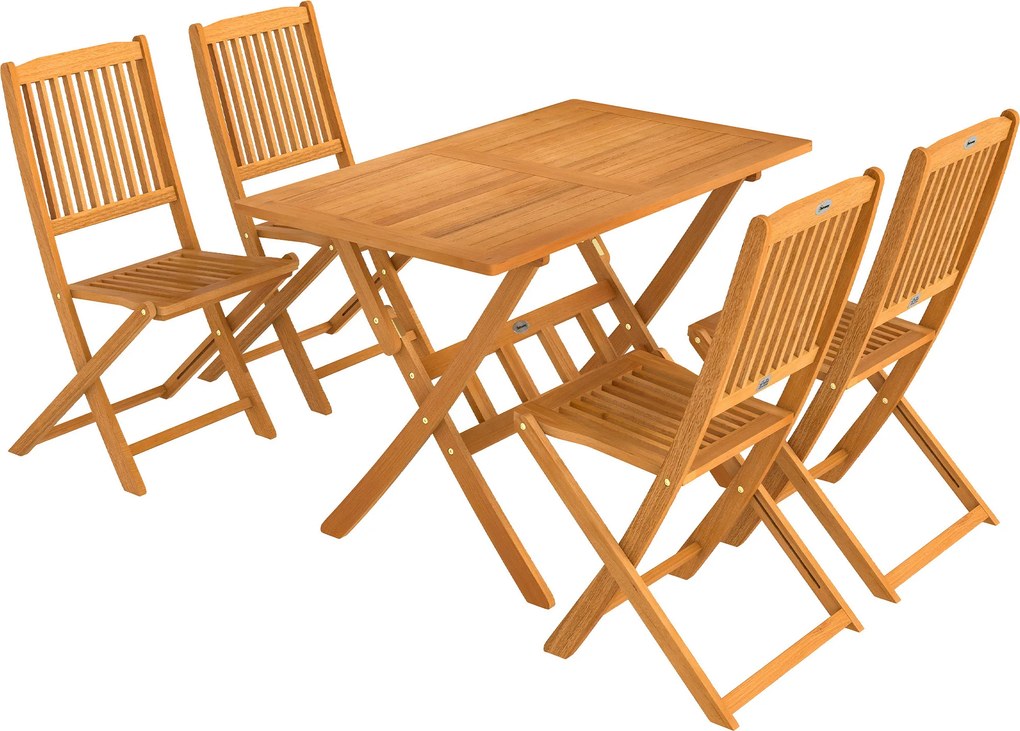 Outsunny Zestaw mebli ogrodowych FSC z drewna, 5-cz., składany stół z 4 krzesłami, lamelowy design | Aosom PL