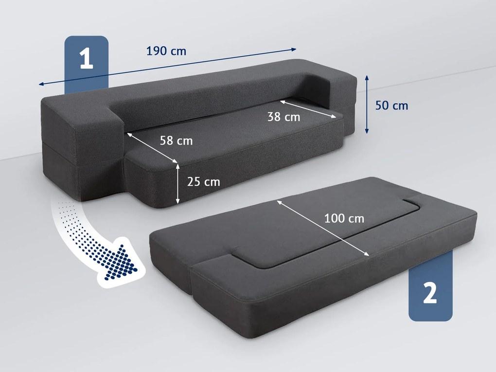 Sofa-materac 2w1 ciemnoszara CHARCOAL/G