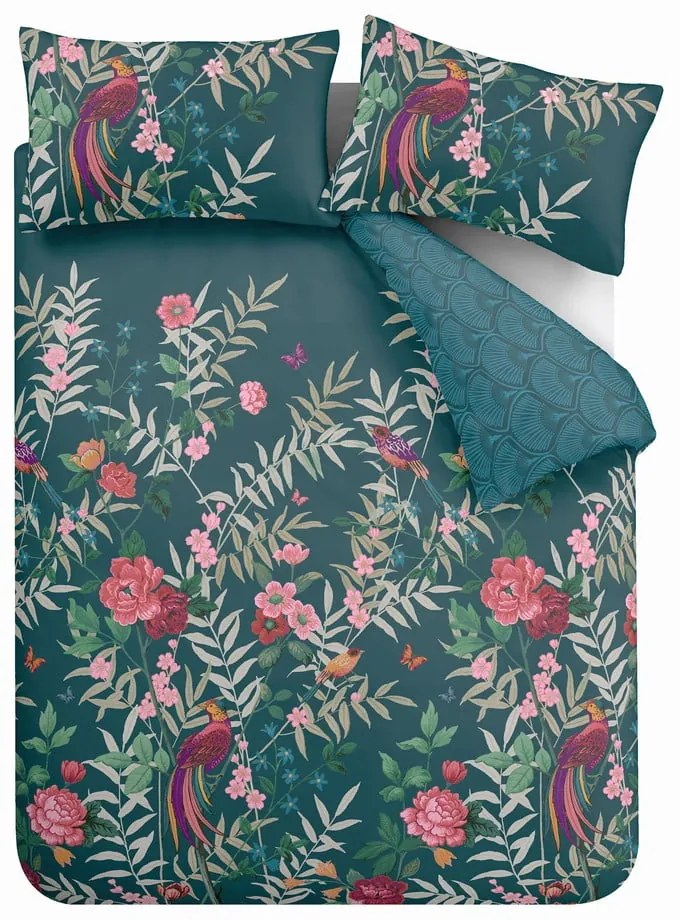Zielona pościel jednoosobowa 135x200 cm Tropical Floral Birds – Catherine Lansfield