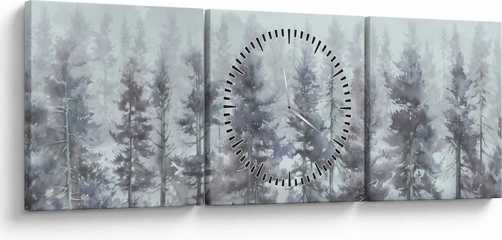 Obraz - Pine forest II, aquarel (z zegarem) (90x30 cm)