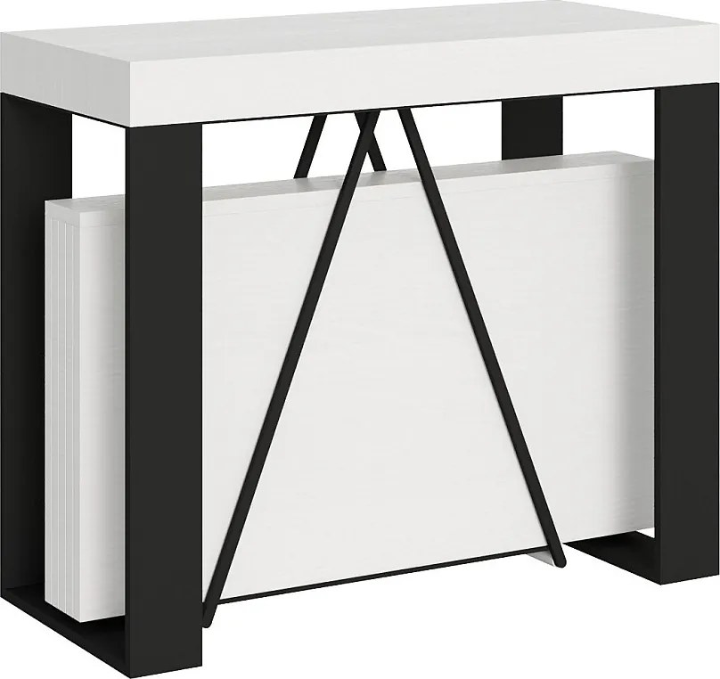 Konsola rozkładana 90x40/196 cm Zamat Small frassino biała rama w kolorze antracytu