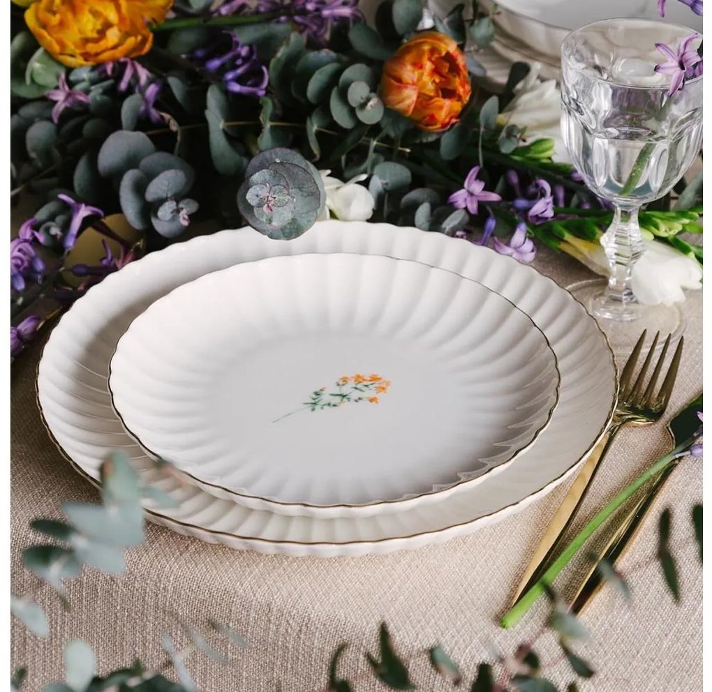 Zestaw obiadowy 27 elementów biały/złoty/porcelana