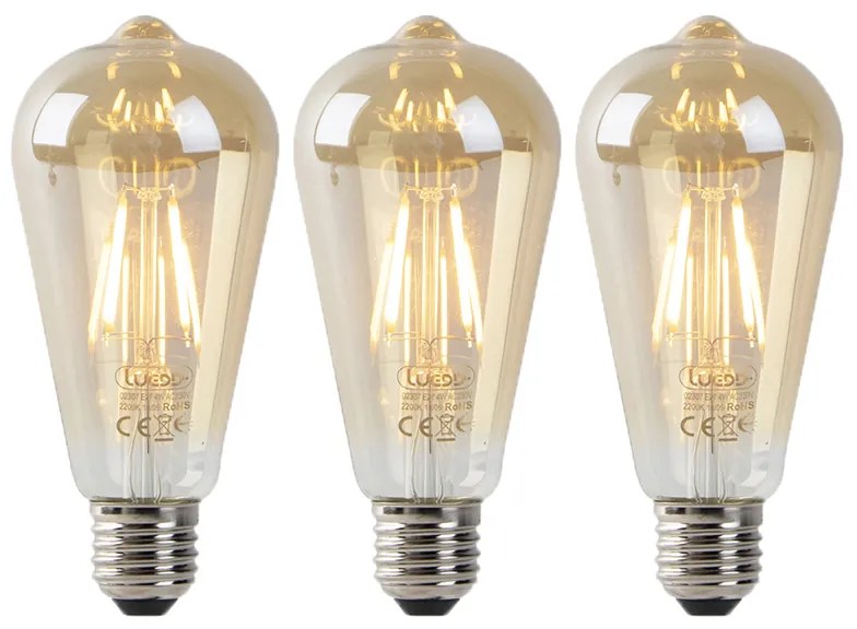 Zestaw 3 żarówek LED E27 ST64 złoto z czujnikiem zmierzchu 4W 400lm 2200K
