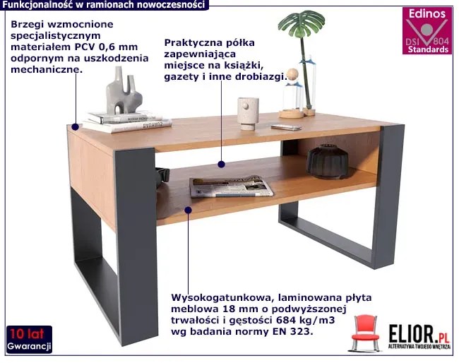 Prostokątna ława kawowa Bracio - olcha + czarny