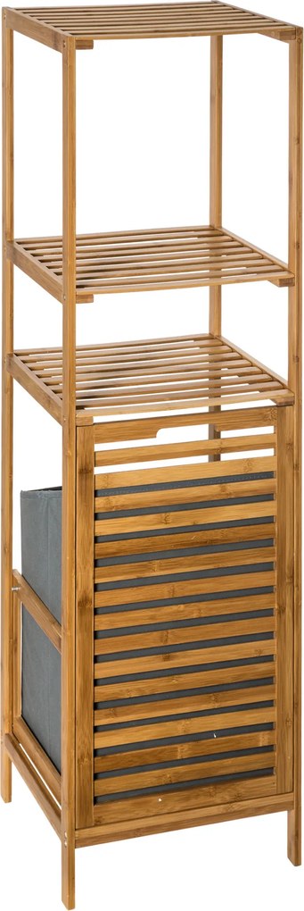 Regał łazienkowy bambusowy z uchylnym koszem na pranie