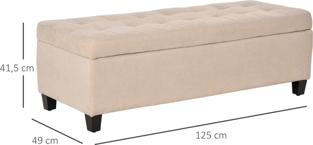 HOMCOM Ławka tapicerowana z miejscem do przechowywania, Guziki, do 120 kg, 125 x 49 x 41,5 cm, Beżowy