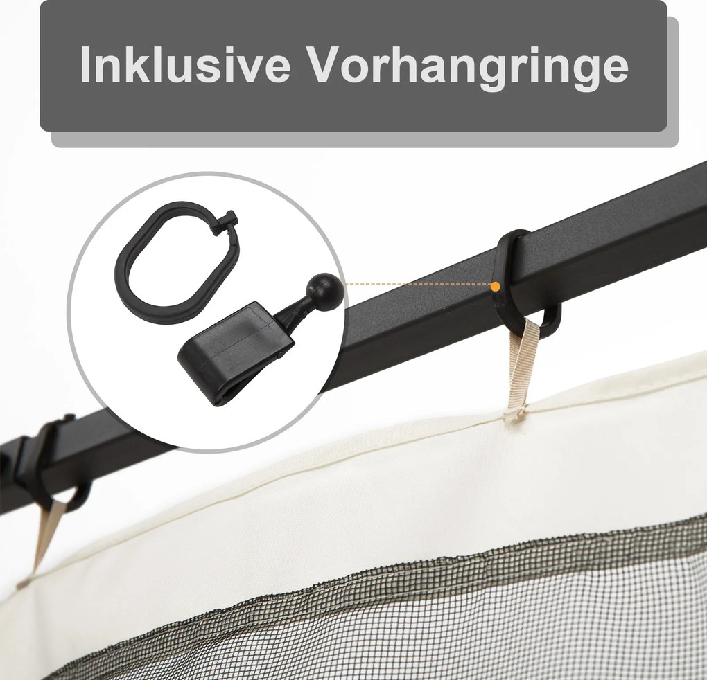 Moskitiera Outsunny do Pawilonu 3x3 z 4 Bocznymi Panelemi, Siatka Przeciwko Owadom z Zamkami i Haczykami, Siatka Nylonowa, Czarna