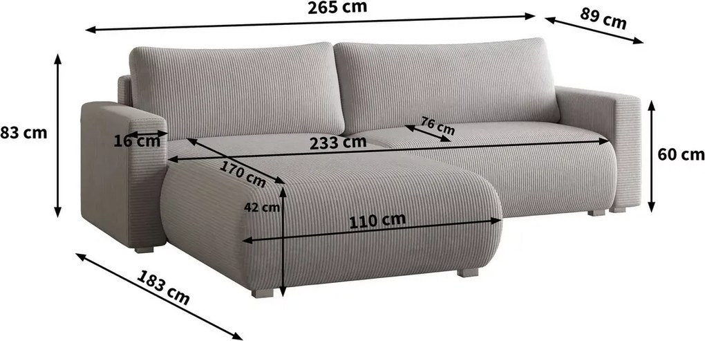 Beżowa rozkładana narożna sofa TAFIRA, dwustronna