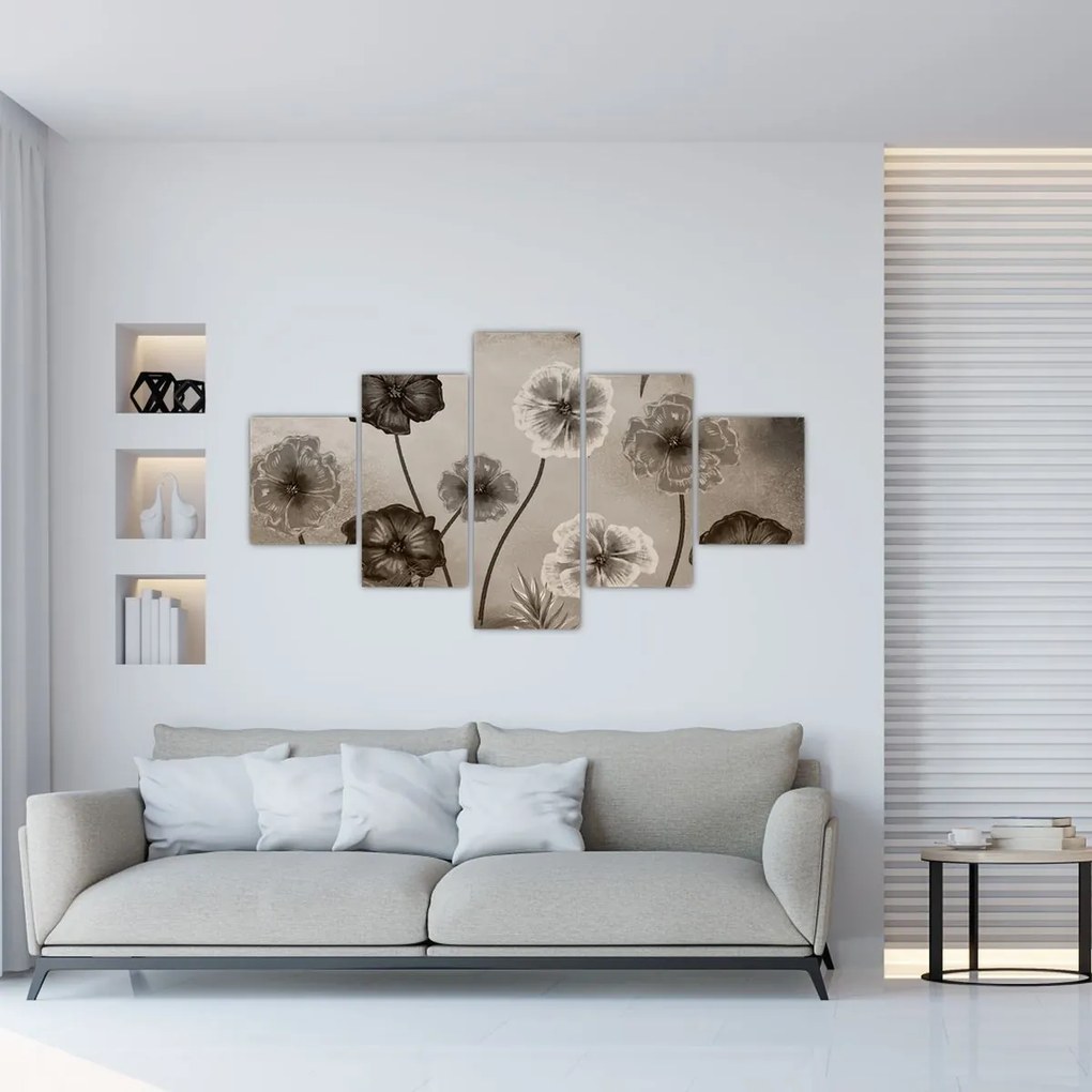 Obraz - Rysowane kwiaty (125x70 cm)