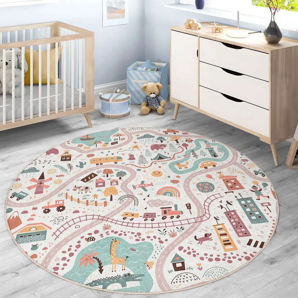 Dziecięcy dywan do zabawy odpowiedni do prania ø80 cm Furry World – Mila Home