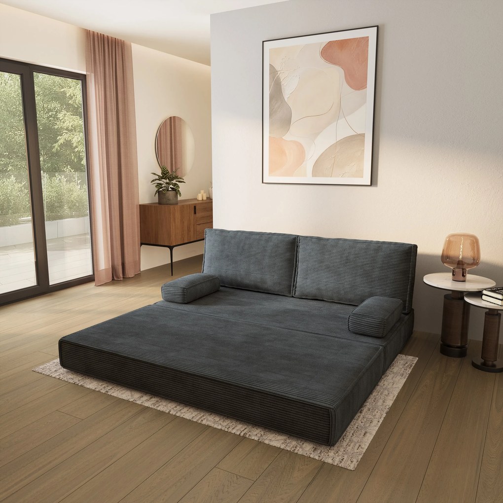 Masseno Sofa piankowa SILAR z funkcją spania, Kanapa z pianki do salonu, Bezmontażowa, Tkanina sztruksowa – Grafitowy POSO 34